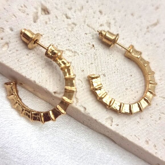 New ANTHRO Golden bamboo Style Hoop Earrings - Picture 4 of 7